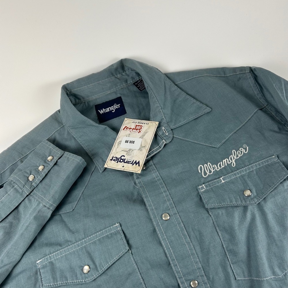 Wrangler Men's XL Cowboy Cut Long Sleeve Pearl Snap Western Shirt Blue Green NEW